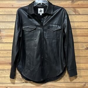 Juicy By Juicy Couture Size S Black Faux Leather Woman’s Button Down Top Blouse